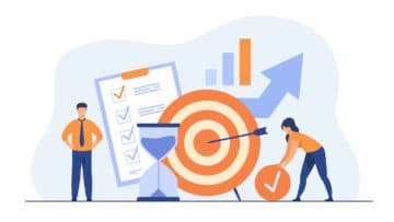 Tiny people developing self control system isolated flat vector illustration. Metaphor of target and goal achievement for productive work. Time management and development concept
